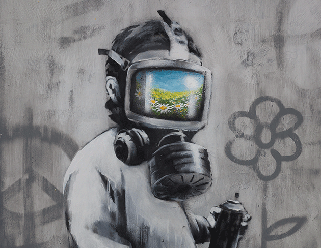 Banksy London Street Art Gas Mask Boy 24"x36" Canvas Art Print 