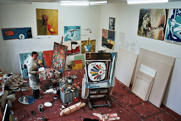 Martin Kippenberger in his studio with the present work. Image courtesy of Wendelin Bottländer