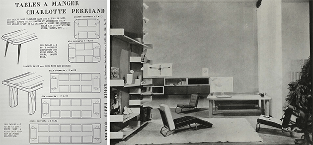 Left: Galerie Steph Simon prospectus illustrating the present model table. Right: The present model table at the Exposition de l’Habitation, Paris, 1936. Artwork: © 2021 Artists Rights Society (ARS), New York / ADAGP, Paris