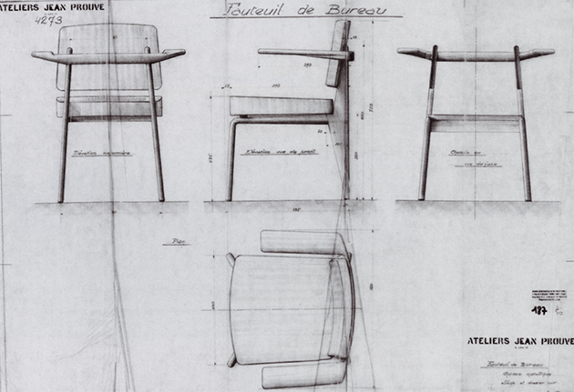 Design drawing of the present model armchair, circa 1934.