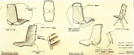 Design drawing of the present model chair, circa 1954.