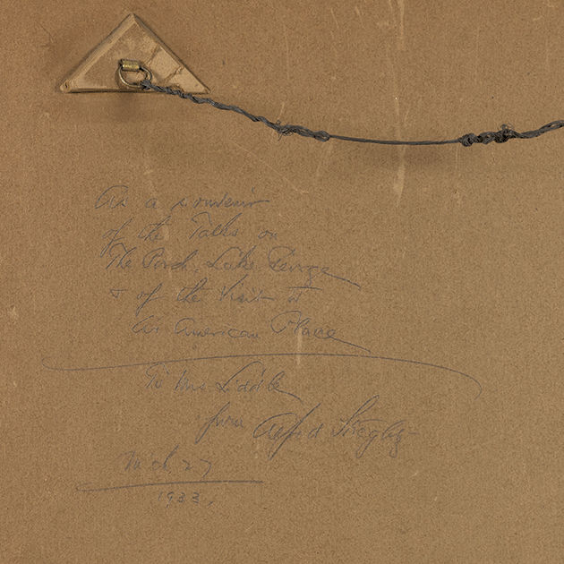 Stieglitz inscription on the reverse of the frame.