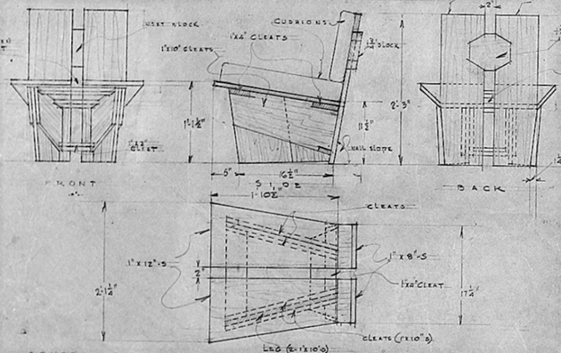 Drawings of the present model chair by Frank Lloyd Wright, 1941.  Image: The Frank Lloyd Wright Foundation Archives (The Museum of Modern Art