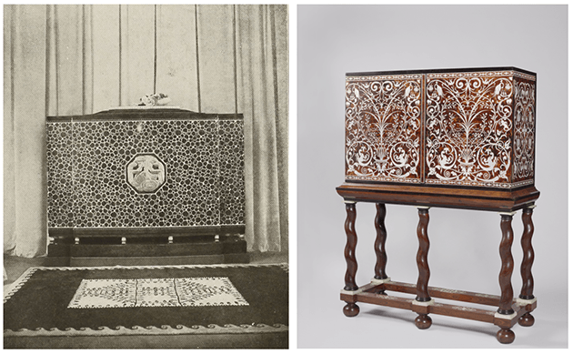 Left: Cabinet designed by Émile-Jacques Ruhlmann, circa 1925. Right: Cabinet by Willem de Rots, circa 1652 from the Rijksmuseum collection. 